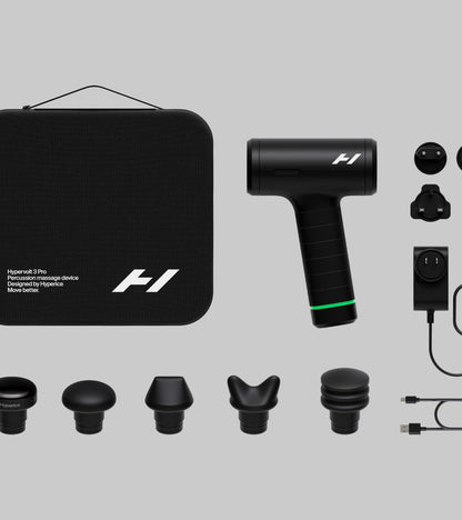 Hypervolt 3 Pro with carry case, head attachments and charger
